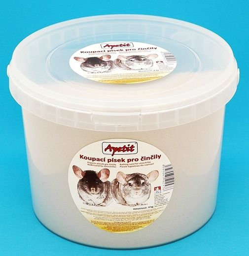 Apetit - koupací písek pro činčily 4kg, vědro 3L,důležitý doplněk k chovu činčil