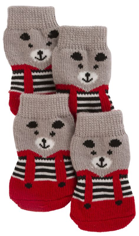 Ponožky pro psy Bruno M, šedočervené, 4ks v balení
